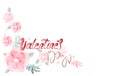 Illustration with Valentine\'s Day inscription and watercolor pink flowers  leaves  curls. White background.ÃÅ¸ÃÂµÃâ¡ÃÂ°ÃâÃÅwith Royalty Free Stock Photo